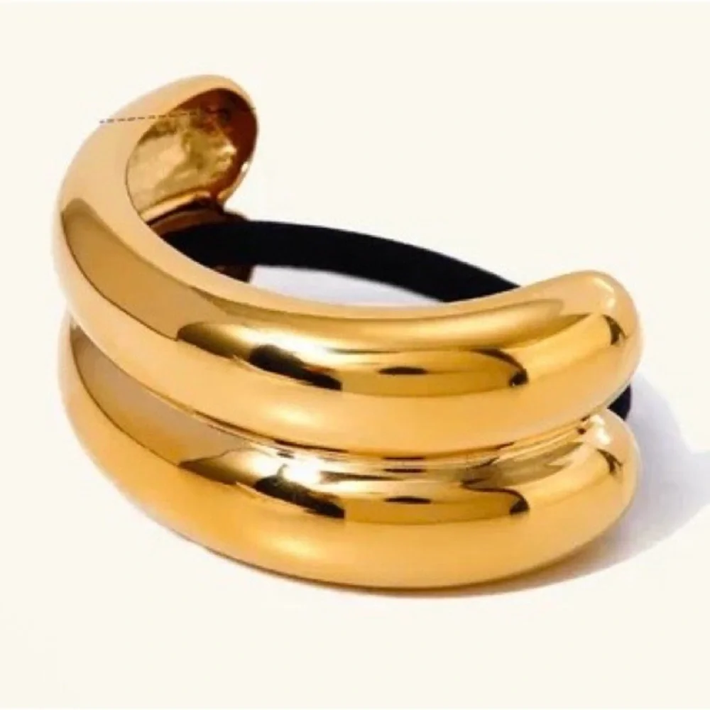 NWT Elegant Double Arch Pony Cuff Hair Accessory 18k Gold Plated - Picture 3 of 5
